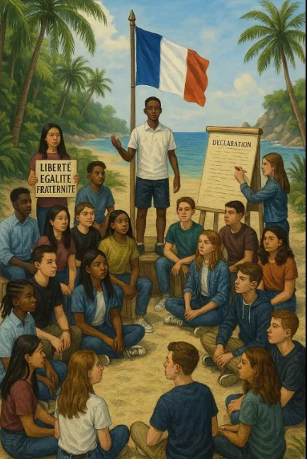 Assemblée des naufragés sous le drapeau français